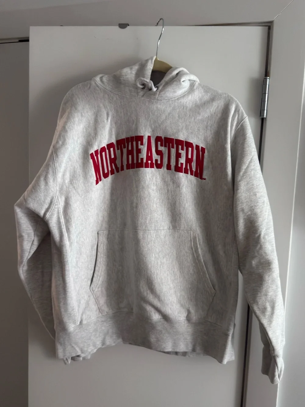 NORTHEASTERN Gray Hooded hoodie Sweatshirt Red vintage vibe - Picture 1 of 3